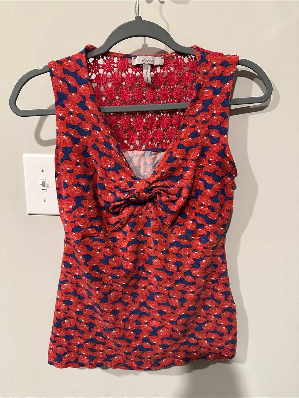 Knot-Front Red Floral Tank Top made for larger bust